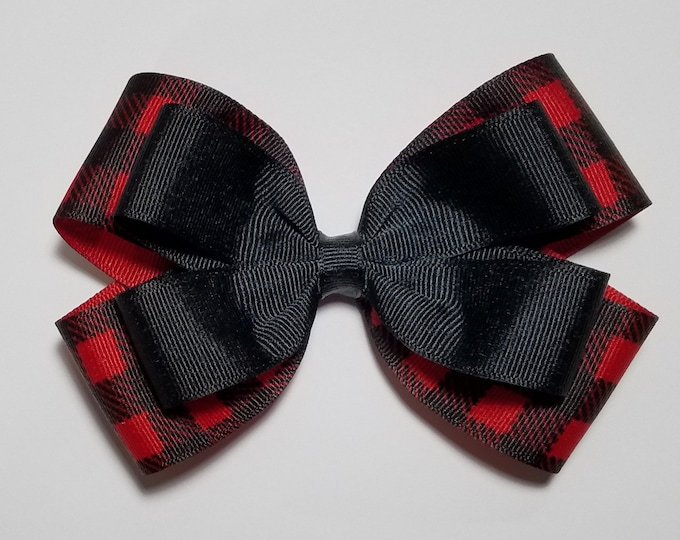 5" Buffalo Plaid Hair Bow *You Choose Solid Bow Color*