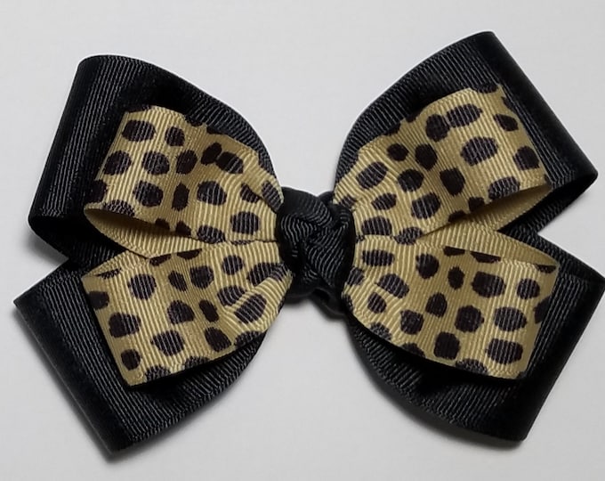 5" Cheetah Hair Bow *You Choose Solid Bow Color*