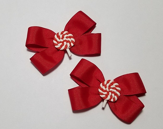3" Red Lollipop Pigtail Hair Bow Set *You Choose Solid Bow Color*
