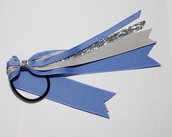 Bluebird Blue, Silver Glitter, Light Silver Solid Color Ponytail Streamer- 7" (14" total)   *CLEARANCE*
