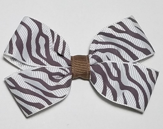 3" Khaki Zebra Stripe Hair Bow *CLEARANCE*