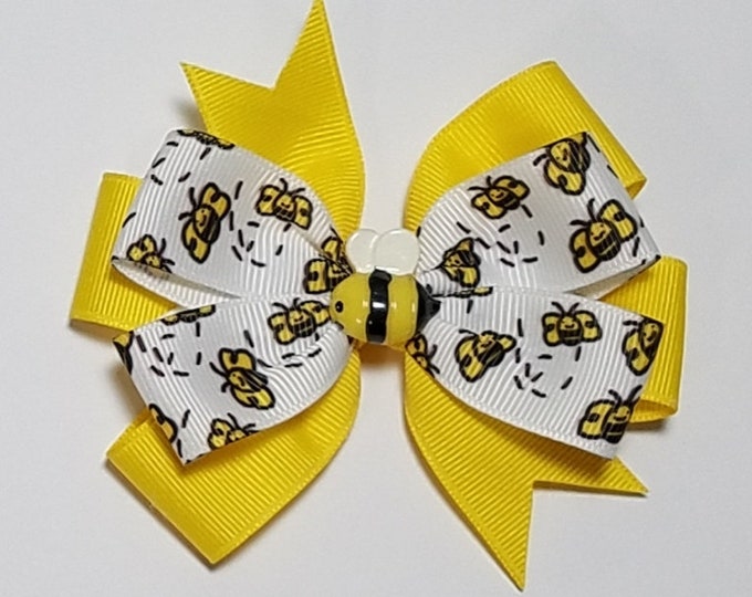 3.5" Bee Hair Bow *You Choose Solid Bow Color*
