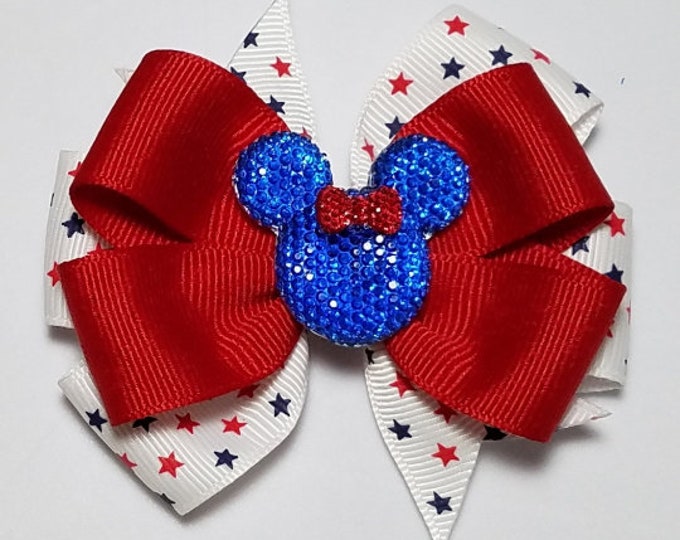 3.5" Patriotic Stars Hair Bow *You Choose Solid Bow Color*