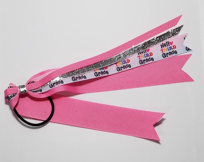 3rd Grade Ponytail Streamer *You Choose Solid Ribbon Color- Glitter Color & Length*