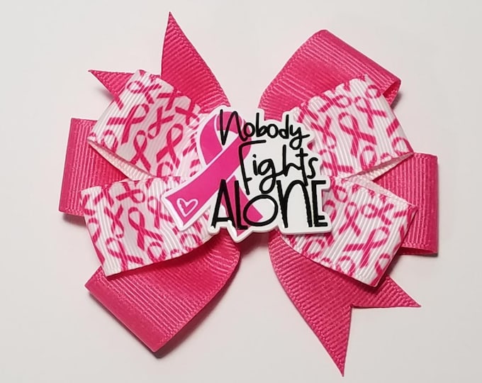 3.5" Pink Breast Cancer Awareness Ribbon Hair Bow *You Choose Solid Bow Color*