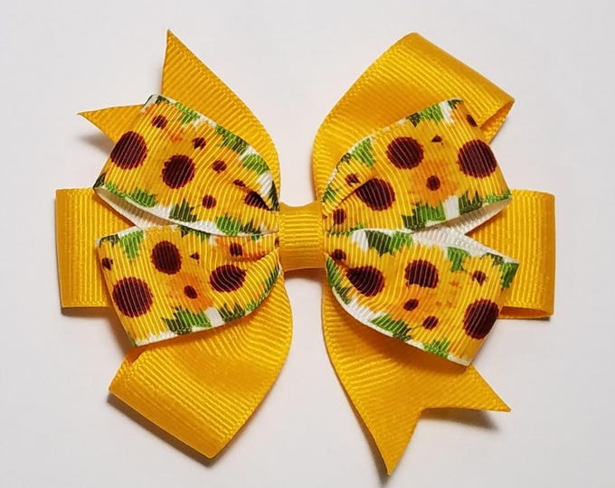 3.5" Sunflower Hair Bow *You Choose Solid Bow Color*