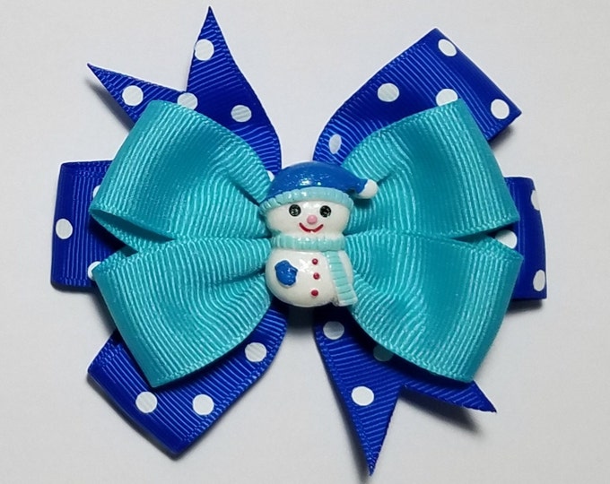 3.5" Snowman Hair Bow *You Choose Solid Bow Color*