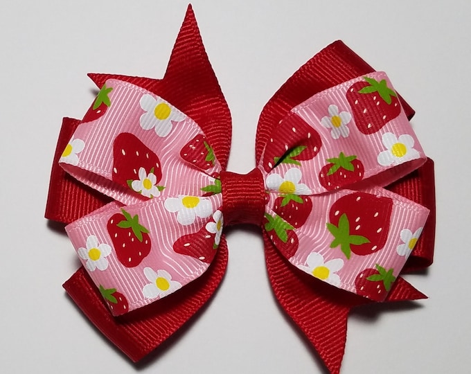 3.5" Strawberry Hair Bow *You Choose Solid Bow Color*