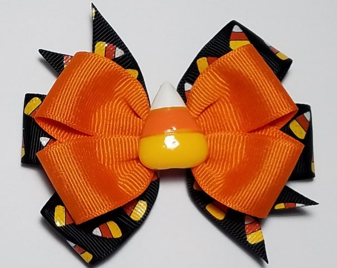 3.5" Candy Corn Glitter Hair Bow *You Choose Solid Bow Color*