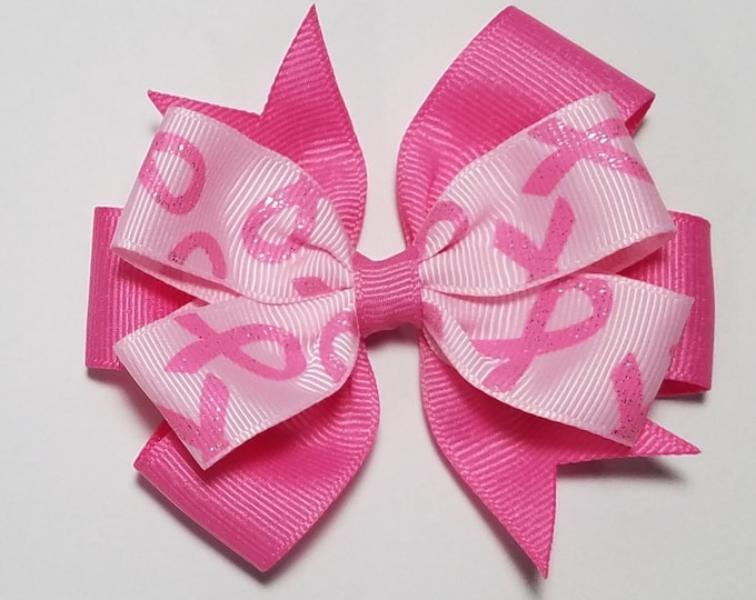 3.5" Breast Cancer Awareness Hair Bow *You Choose Solid Bow Color*