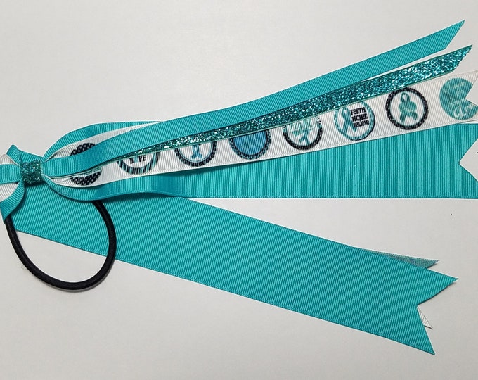 Ovarian Cancer Teal Awareness Ribbon Ponytail Streamer