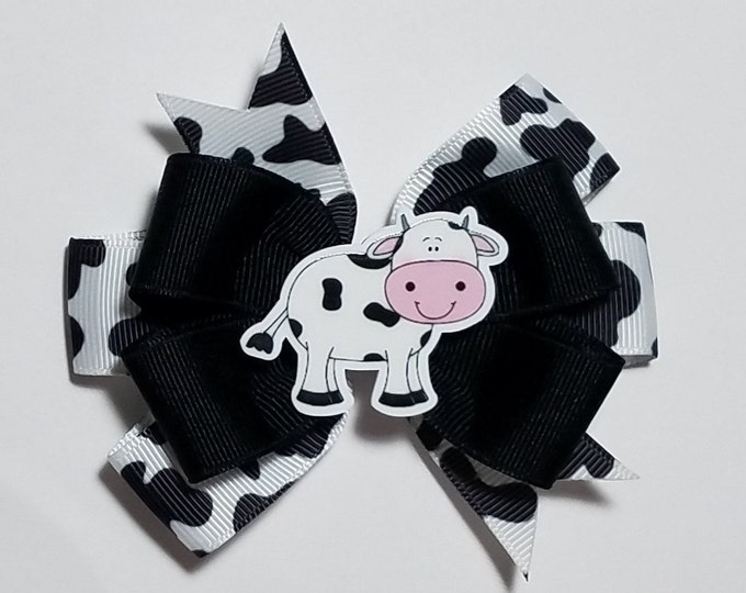 3.5" Cow Print Hair Bow *You Choose Solid Bow Color*