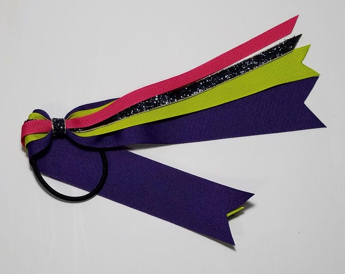 Solid Color Ponytail Streamer- 7" (14" total) Shocking Pink, Black Glitter, Lime, Violet Purple *CLEARANCE*