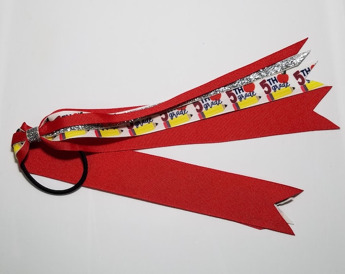 5th Grade Ponytail Streamer *You Choose Solid Ribbon Color- Glitter Color & Length*