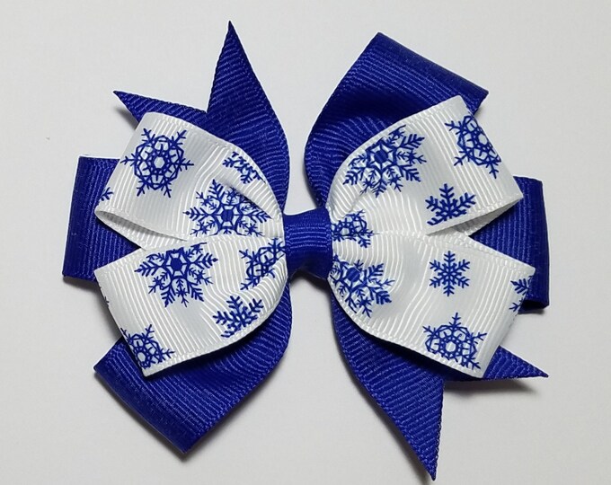 3.5" Snowflake Hair Bow *You Choose Solid Bow Color*