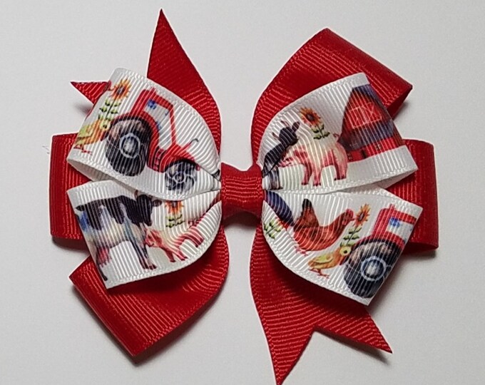 3.5" Farm Animal Hair Bow *You Choose Solid Bow Color*