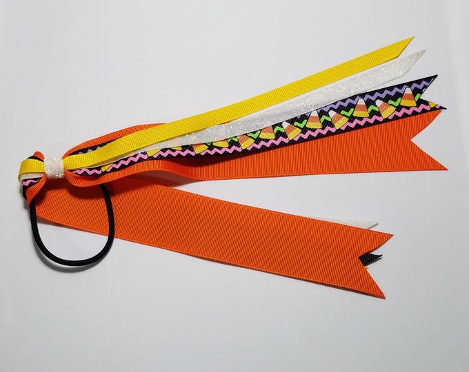 Candy Corn Glitter Ponytail Streamer