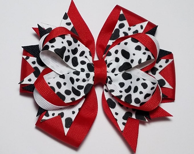 5" Dalmatian Puppy Spot OTT Hair Bow *You Choose Solid Ribbon Color*