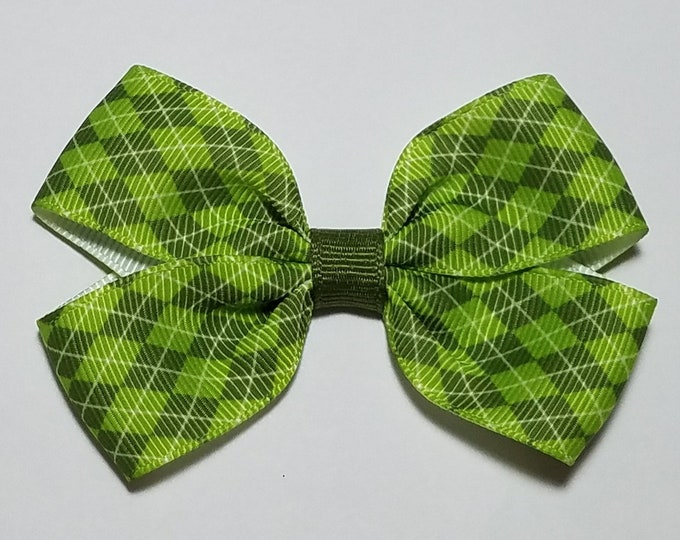 3" Green Argyle Hair Bow *CLEARANCE*