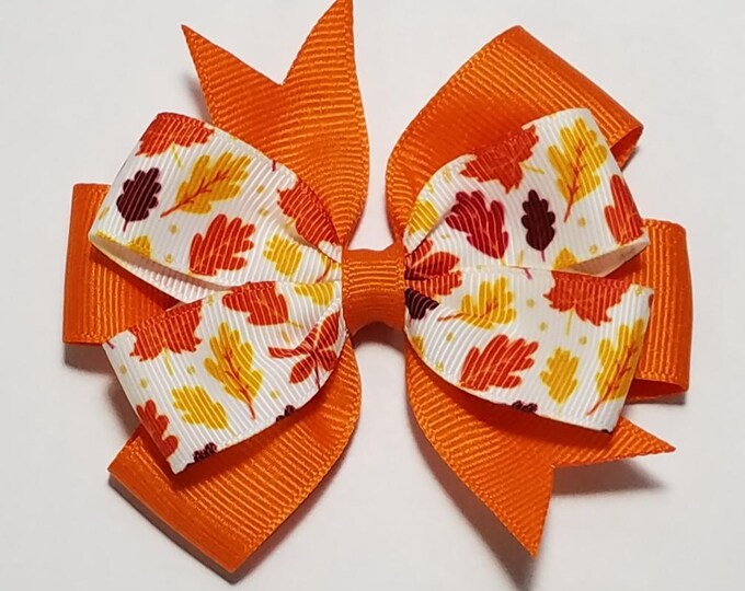 3.5" Fall Leaves Hair Bow *You Choose Solid Bow Color*