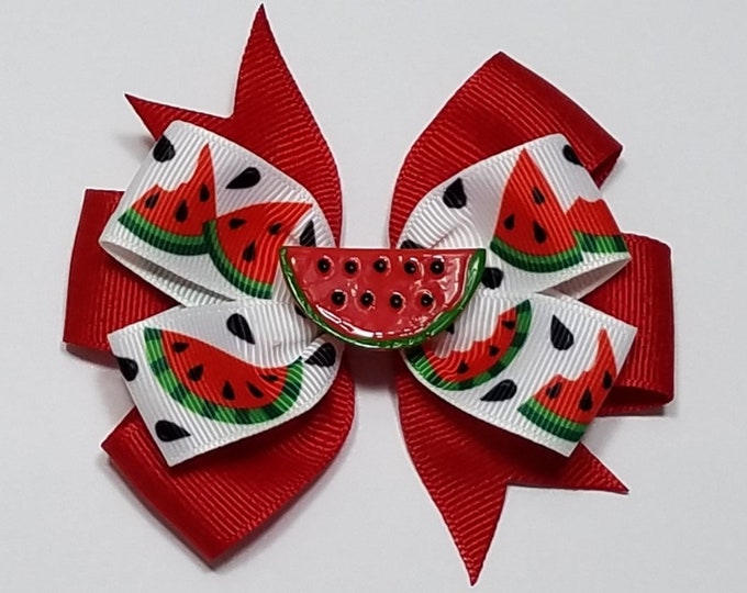 3.5" Watermelon Hair Bow *You Choose Solid Bow Color*