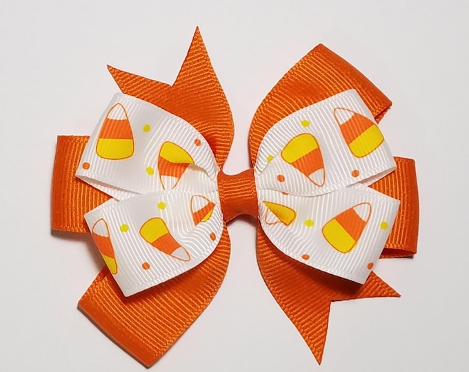 3.5" Candy Corn Hair Bow *You Choose Solid Bow Color*