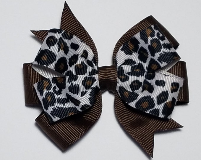 3.5" Leopard Hair Bow *You Choose Solid Bow Color*
