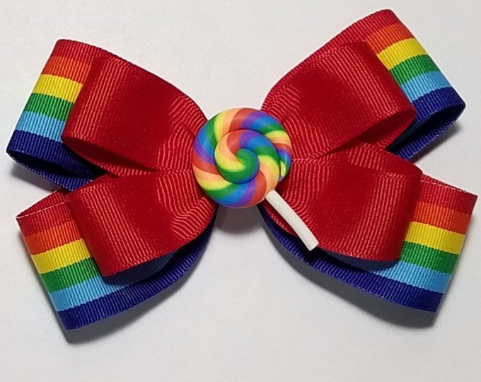 5" Lollipop Rainbow Hair Bow *You Choose Solid Bow Color*
