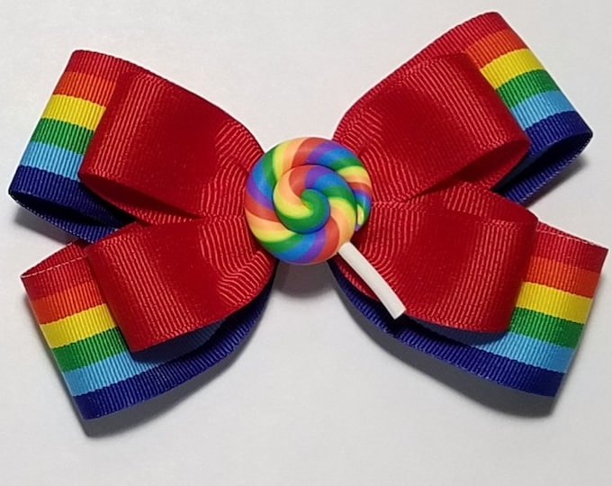 5" Lollipop Rainbow Hair Bow *You Choose Solid Bow Color*