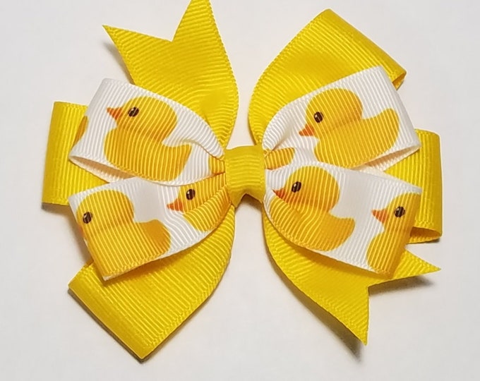 3.5" Rubber Duck Hair Bow *You Choose Solid Bow Color*