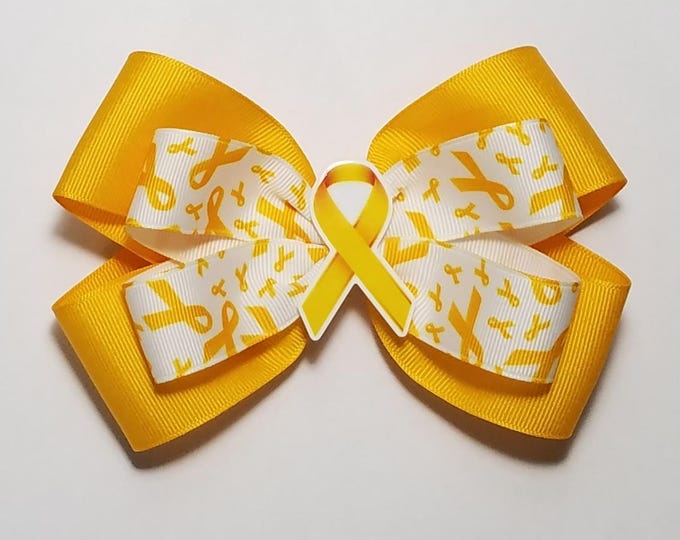 5" Yellow Gold Awareness Ribbon Hair Bow *You Choose Solid Bow Color*