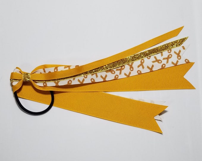 Gold Awareness Ribbon Ponytail Streamer *You Choose Length*