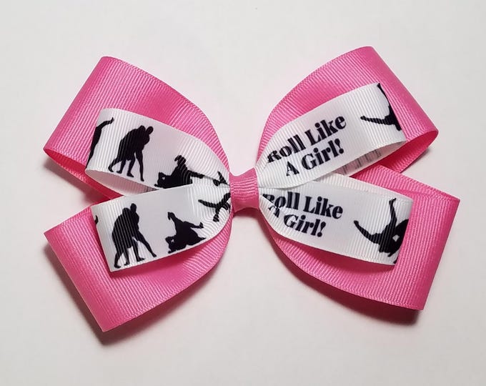 5" Jiu Jitsu Roll Like A Girl Hair Bow *You Choose Solid Bow Color*
