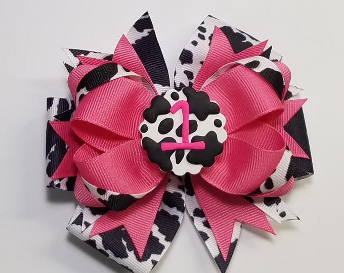 5" 1st Birthday Cow Print Hair Bow *CLEARANCE*