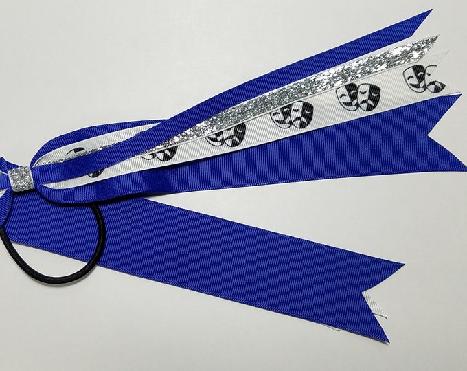 Drama Theatre Mask Ponytail Streamer *You Choose Solid Ribbon Color- Glitter Color & Length*