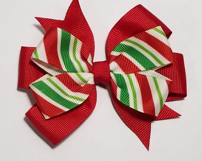 3.5" Candy Cane Stripe Hair Bow *You Choose Solid Bow Color*