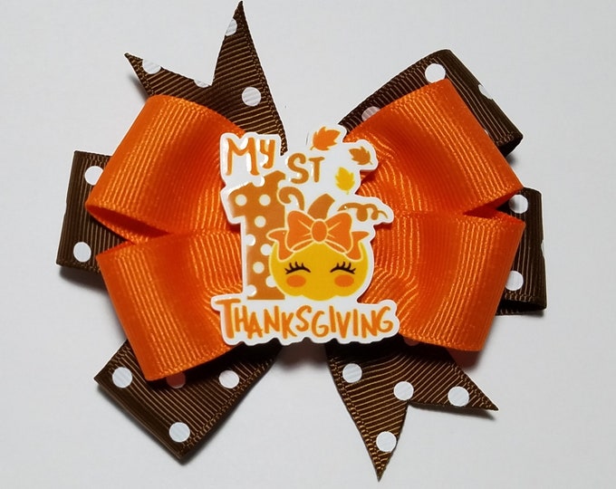 3.5" 1st Thanksgiving Hair Bow *You Choose Solid Bow Color*