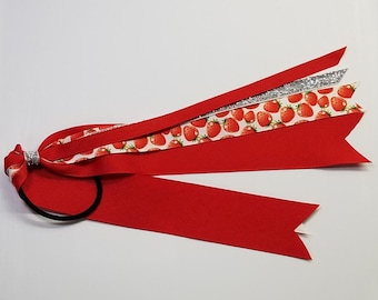 Strawberry Ponytail Streamer *You Choose Solid Ribbon Color-Glitter Color & Length*