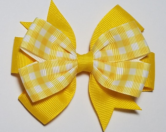 3.5" Yellow Gingham Hair Bow *You Choose Solid Bow Color*