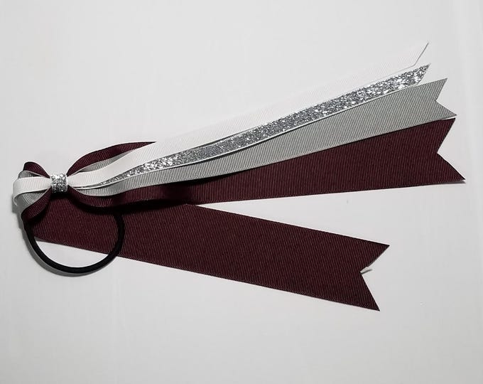 Maroon White Grey Spirit & Sparkle Team Ponytail Streamers *You Choose Length*