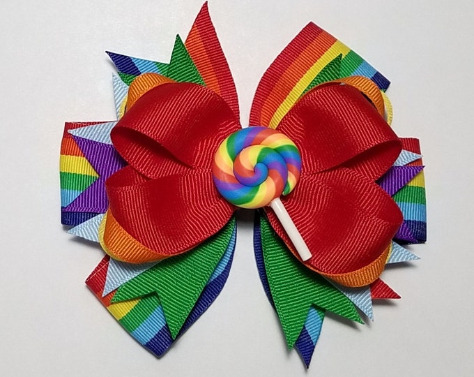 5" Lollipop Rainbow Hair Bow