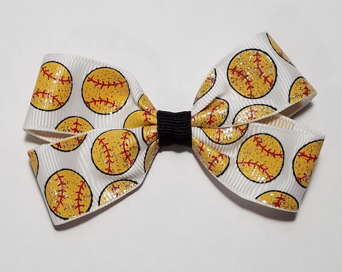 3" Softball Glitter Hair Bow
