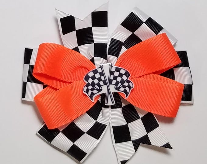 5" Checkered Flag Racing Hair Bow *You Choose Solid Bow Color*