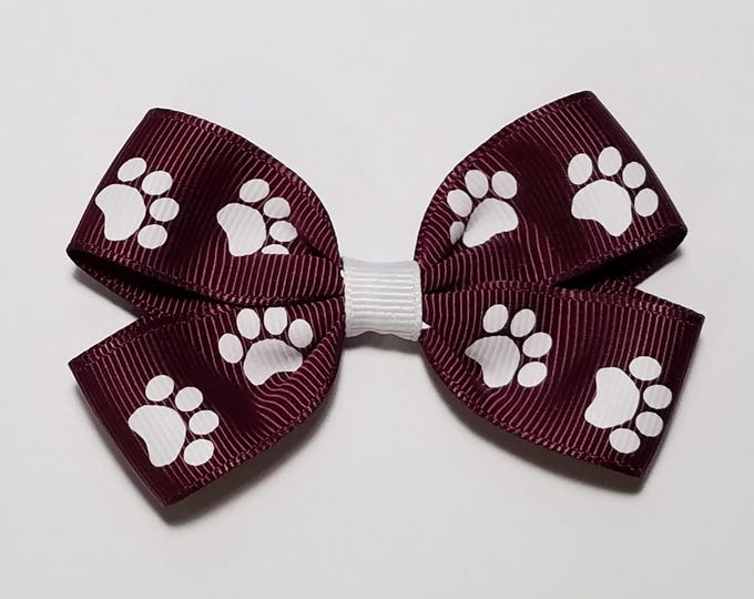 3" Maroon White Paw Print Hair Bow