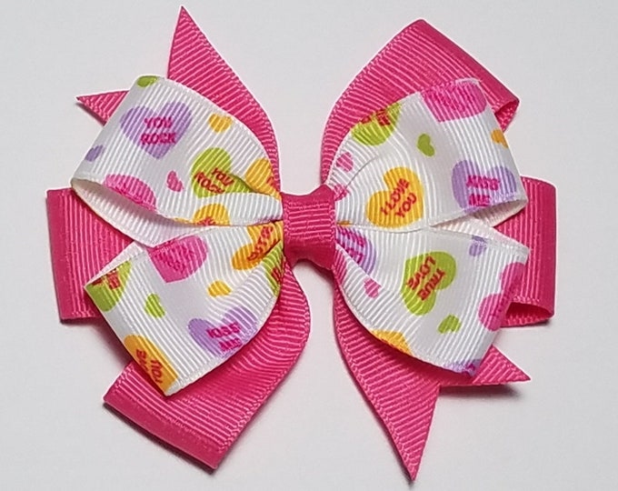 3.5" Conversation Hearts Hair Bow *You Choose Solid Bow Color*