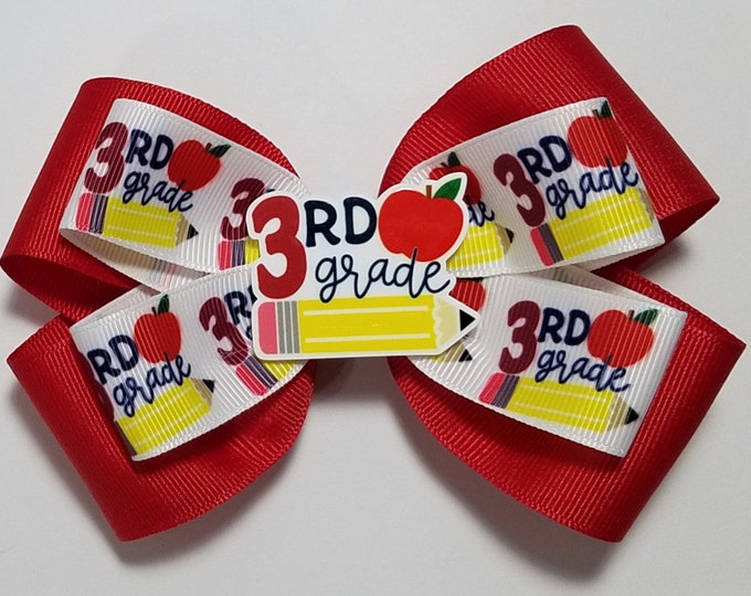 5" 3rd Grade Hair Bow *You Choose Solid Bow Color*