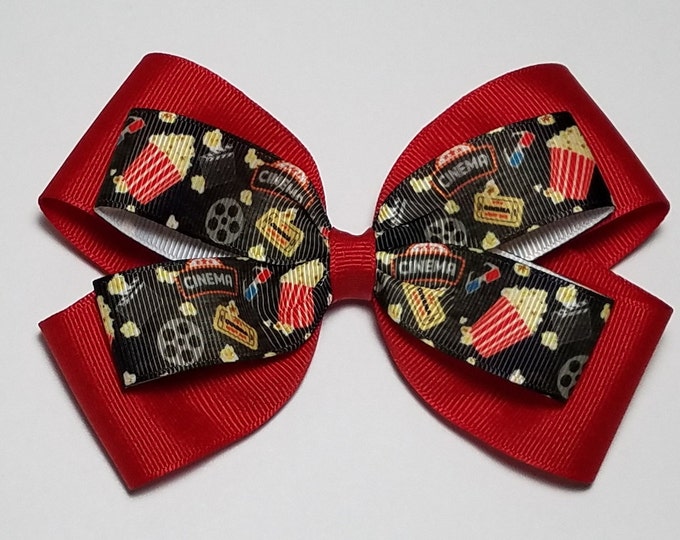 5" Movie Night Popcorn Hair Bow *You Choose Solid Bow Color*