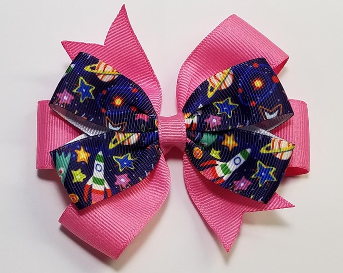 3.5" Outer Space Hair Bow *You Choose Solid Bow Color*