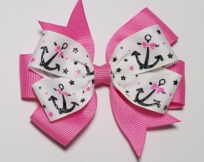 3.5" Anchor Hair Bow *You Choose Solid Bow Color*