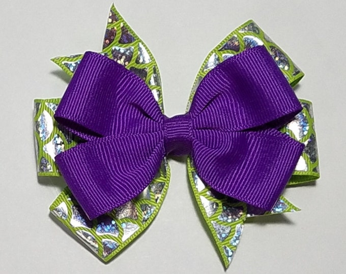 3.5" Mermaid Tail Print Hair Bow *You Choose Solid Bow Color*